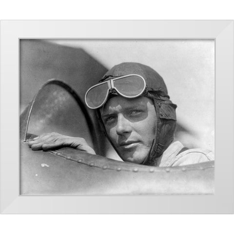 Charles Lindberg in Goggles White Modern Wood Framed Art Print by Vintage Photography
