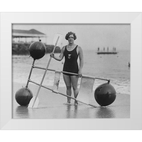 Gertrude Ederle 1925 White Modern Wood Framed Art Print by Vintage Photography