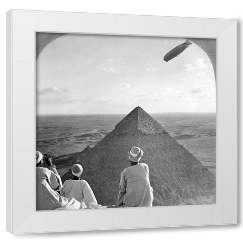 Graf Zeppelin over the Great Pyramid 1931 White Modern Wood Framed Art Print by Vintage Photography