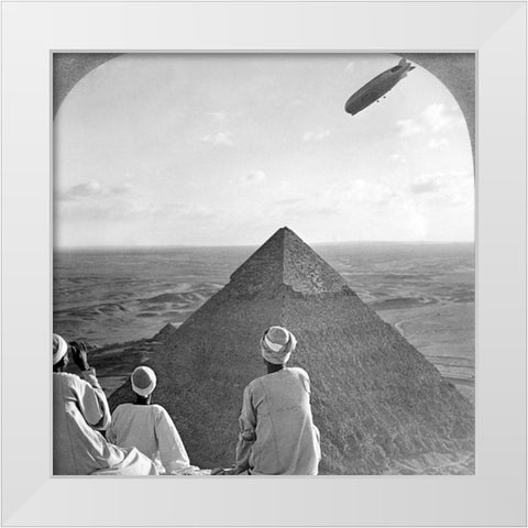 Graf Zeppelin over the Great Pyramid 1931 White Modern Wood Framed Art Print by Vintage Photography