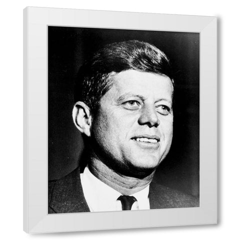 John F Kennedy White Modern Wood Framed Art Print by Vintage Photography