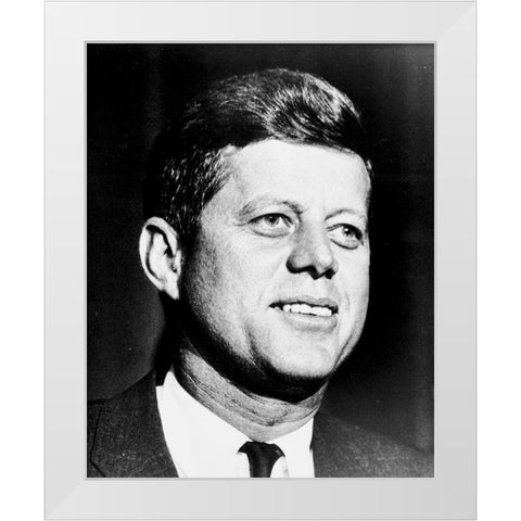 John F Kennedy White Modern Wood Framed Art Print by Vintage Photography