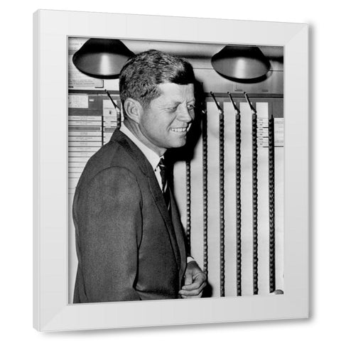 John F Kennedy Voting 1960 White Modern Wood Framed Art Print by Vintage Photography