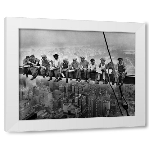 Lunch atop a Skyscraper White Modern Wood Framed Art Print by Vintage Photography