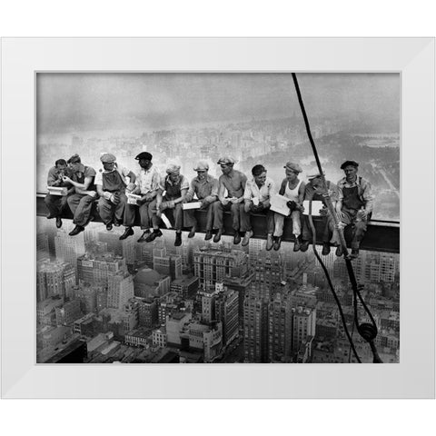 Lunch atop a Skyscraper White Modern Wood Framed Art Print by Vintage Photography