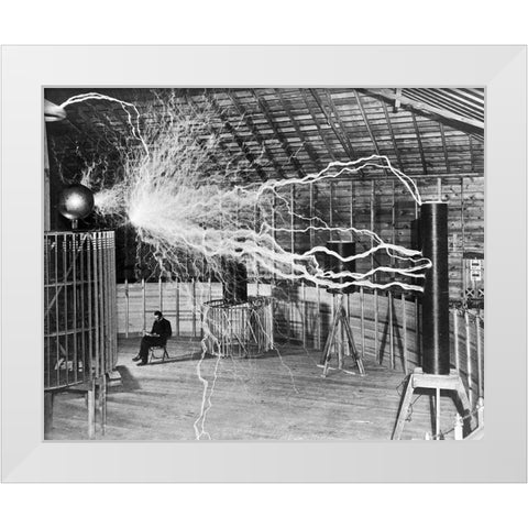 Nikola Tesla White Modern Wood Framed Art Print by Vintage Photography