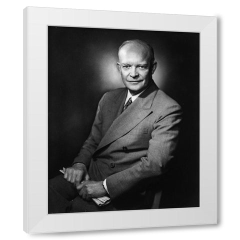 Dwight D Eisenhower White Modern Wood Framed Art Print by Vintage Photography