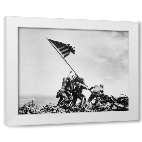 Flag Raising on Iwo Jima 1945 White Modern Wood Framed Art Print by Vintage Photography