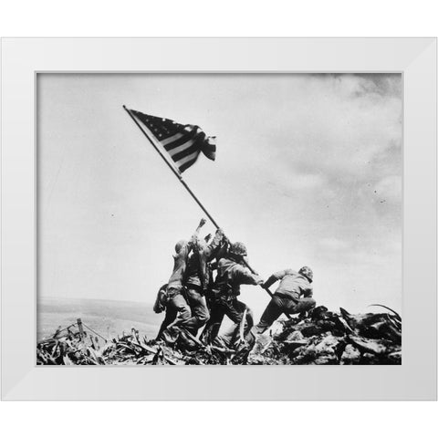 Flag Raising on Iwo Jima 1945 White Modern Wood Framed Art Print by Vintage Photography
