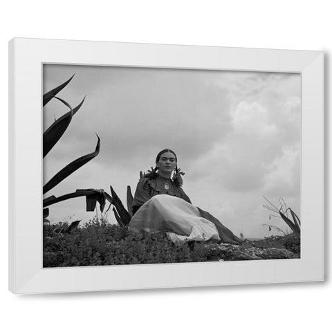 Frida Kahlo White Modern Wood Framed Art Print by Vintage Photography
