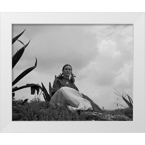 Frida Kahlo White Modern Wood Framed Art Print by Vintage Photography