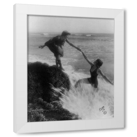 Bathing Beauties at the Seaside White Modern Wood Framed Art Print by Vintage Photography
