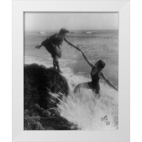 Bathing Beauties at the Seaside White Modern Wood Framed Art Print by Vintage Photography