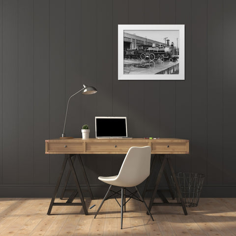Union Pacific Railroad Engine-The Chicago Railroad Fair 1948 White Modern Wood Framed Art Print by Vintage Photography