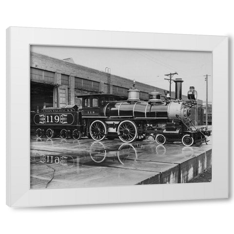 Union Pacific Railroad Engine-The Chicago Railroad Fair 1948 White Modern Wood Framed Art Print by Vintage Photography