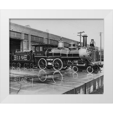 Union Pacific Railroad Engine-The Chicago Railroad Fair 1948 White Modern Wood Framed Art Print by Vintage Photography