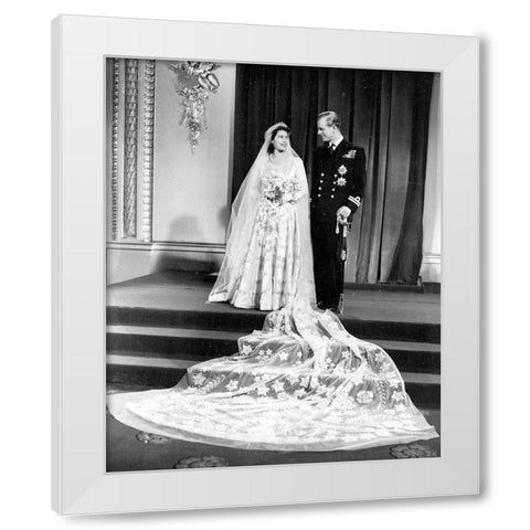 Wedding Picture of Princess Elizabeth and Prince Philip 1947 White Modern Wood Framed Art Print by Vintage Photography