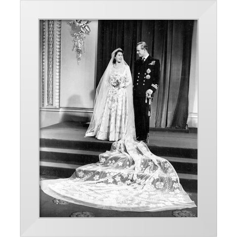 Wedding Picture of Princess Elizabeth and Prince Philip 1947 White Modern Wood Framed Art Print by Vintage Photography