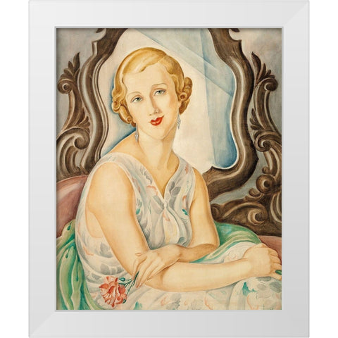 Lady in front of a mirror White Modern Wood Framed Art Print by Wegener, Gerda