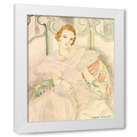 Portrait of a young woman in a white dress White Modern Wood Framed Art Print by Wegener, Gerda