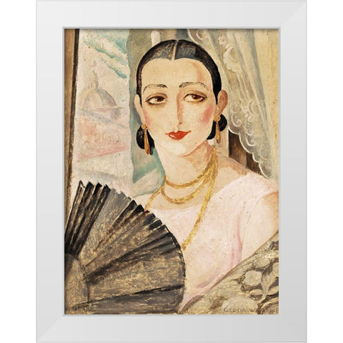 Portrait of Lili Elbe with a fan White Modern Wood Framed Art Print by Wegener, Gerda