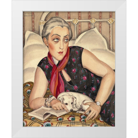 Portrait of reading woman with dog White Modern Wood Framed Art Print by Wegener, Gerda