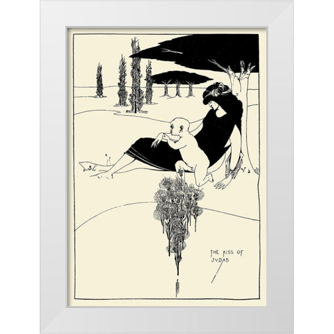 Kiss of Judas 1918 White Modern Wood Framed Art Print by Beardsley, Aubrey