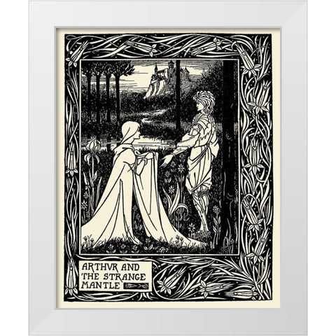 Morte DArthur 1893 - Arthur and the Strange Mantle White Modern Wood Framed Art Print by Beardsley, Aubrey