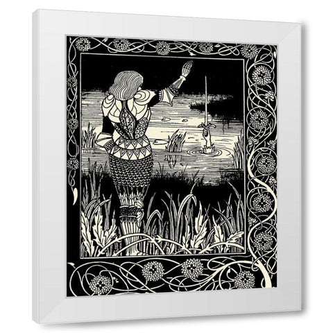 Morte DArthur 1893 - Excalibur from Lake White Modern Wood Framed Art Print by Beardsley, Aubrey