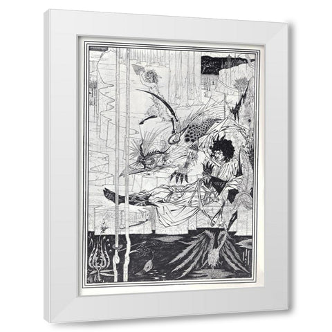 Morte DArthur 1893 - How Arthur saw Beast White Modern Wood Framed Art Print by Beardsley, Aubrey
