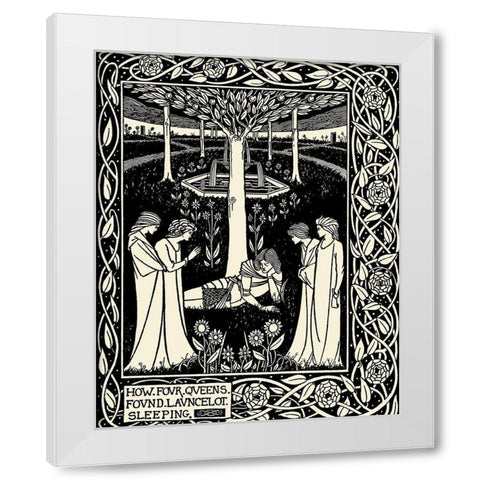 Morte DArthur 1893 - How Four Queens found Lancelot Sleeping White Modern Wood Framed Art Print by Beardsley, Aubrey
