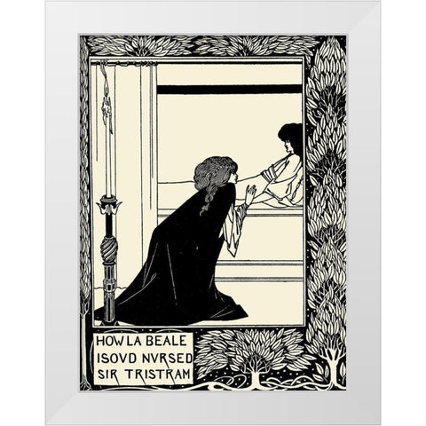 Morte DArthur 1893 - How La Beale Isoud Nursed Sir Tristram White Modern Wood Framed Art Print by Beardsley, Aubrey