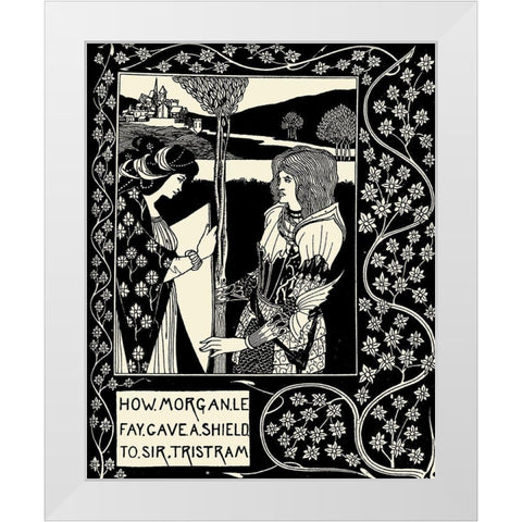 Morte DArthur 1893 - How Morgan le Fay Gave a Shield White Modern Wood Framed Art Print by Beardsley, Aubrey