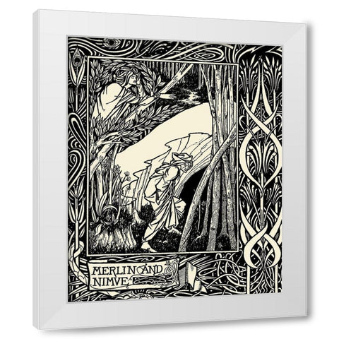 Morte DArthur 1893 - Merlin and Nimue White Modern Wood Framed Art Print by Beardsley, Aubrey