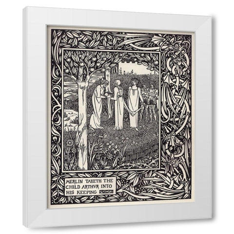 Morte DArthur 1893 - Merlin Taketh White Modern Wood Framed Art Print by Beardsley, Aubrey