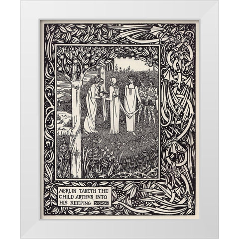 Morte DArthur 1893 - Merlin Taketh White Modern Wood Framed Art Print by Beardsley, Aubrey