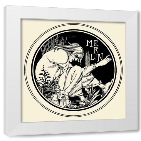 Morte DArthur 1893 - Merlin White Modern Wood Framed Art Print by Beardsley, Aubrey