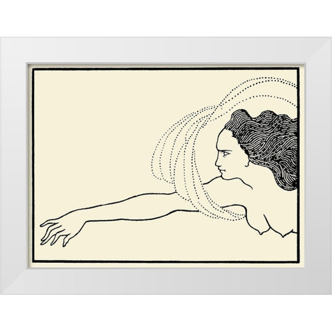 Savoy 1896 Vol.8 - Das Rheingold Flosshilde White Modern Wood Framed Art Print by Beardsley, Aubrey