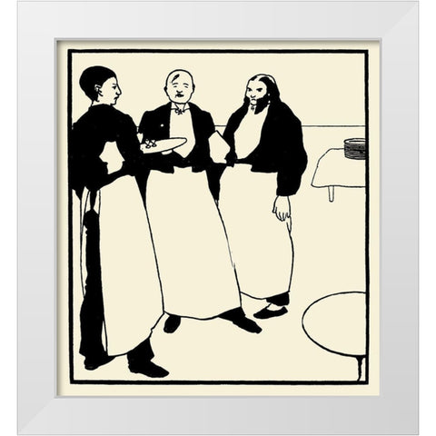 Yellow Book 1894 Vol.2 - Garcons de Cafe White Modern Wood Framed Art Print by Beardsley, Aubrey