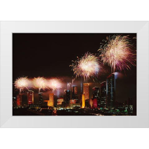 Fireworks over Houston-Texas White Modern Wood Framed Art Print by Highsmith, Carol