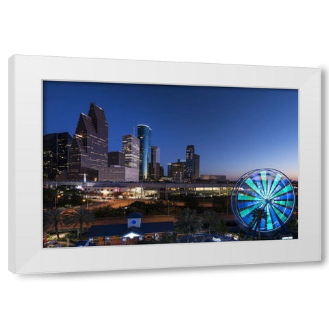 Houston City-Texas at Night White Modern Wood Framed Art Print by Texas Picture Archive