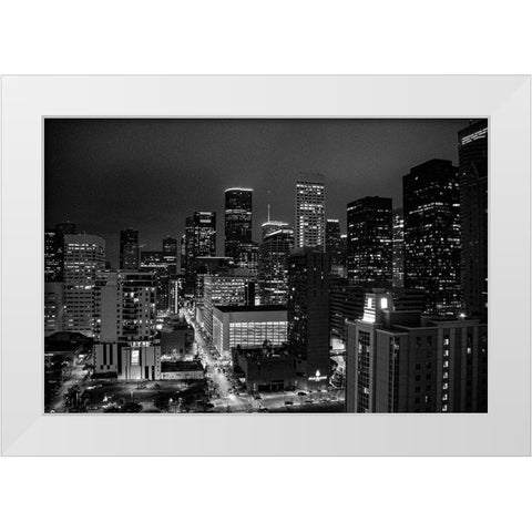 Houston-Texas at Night White Modern Wood Framed Art Print by Texas Picture Archive