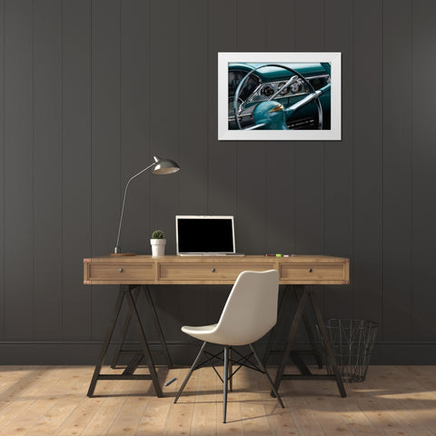 Classic Car Dashboard in Turquoise White Modern Wood Framed Art Print by Vintage Photo Archive