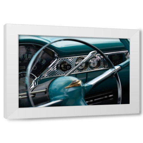 Classic Car Dashboard in Turquoise White Modern Wood Framed Art Print by Vintage Photo Archive