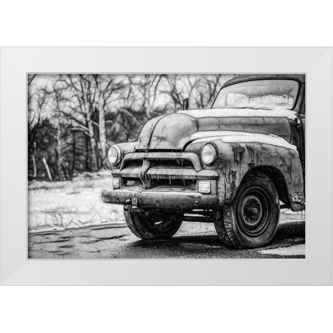 Vintage Truck in the Snow White Modern Wood Framed Art Print by Vintage Photo Archive