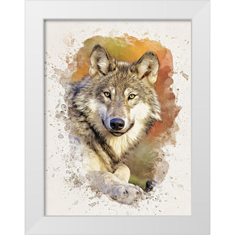 Gray Wolf White Modern Wood Framed Art Print by Alpenglow Workshop
