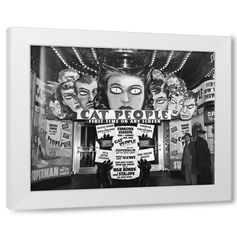 Cat People advertisements at theater entrance White Modern Wood Framed Art Print by Vintage Hollywood Archive