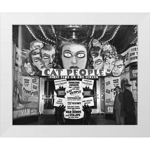Cat People advertisements at theater entrance White Modern Wood Framed Art Print by Vintage Hollywood Archive