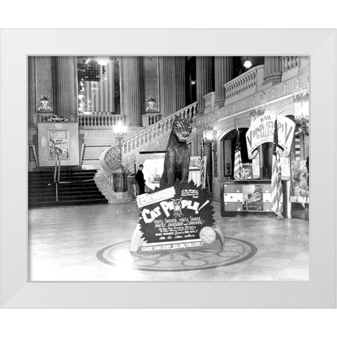 Lobby of the Rialto Theatre during Cat People premiere, 1940 White Modern Wood Framed Art Print by Vintage Hollywood Archive