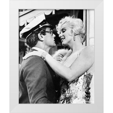 Marilyn Monroe, Tony Curtis, Some Like it Hot, 1959 White Modern Wood Framed Art Print by Vintage Hollywood Archive